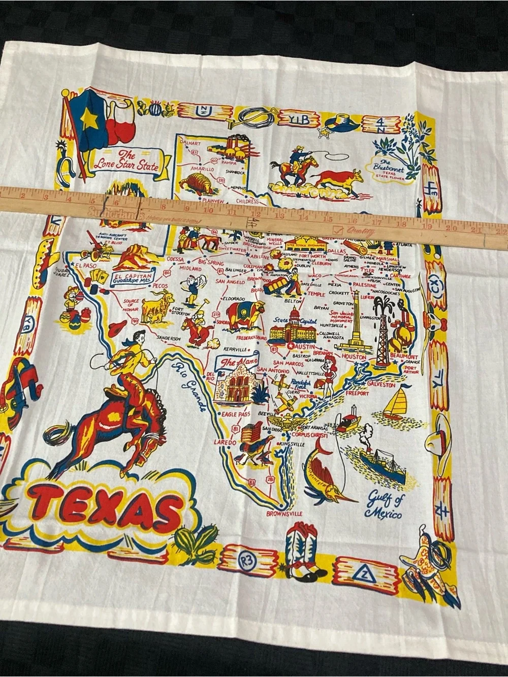 Texas souvenir Rodeo Printed Tea Towels - White with Red & Yellow Accents